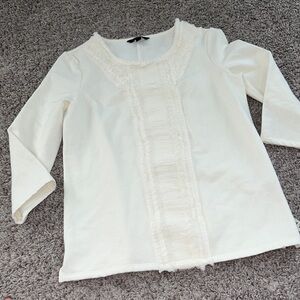 White Long Sleeve Blouse‎ with Textured Trim banana republic Elegant Casual Top